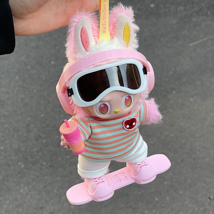 Handmade Winter Snowboard Outfit Set – Pink Earmuff & Striped Top Style