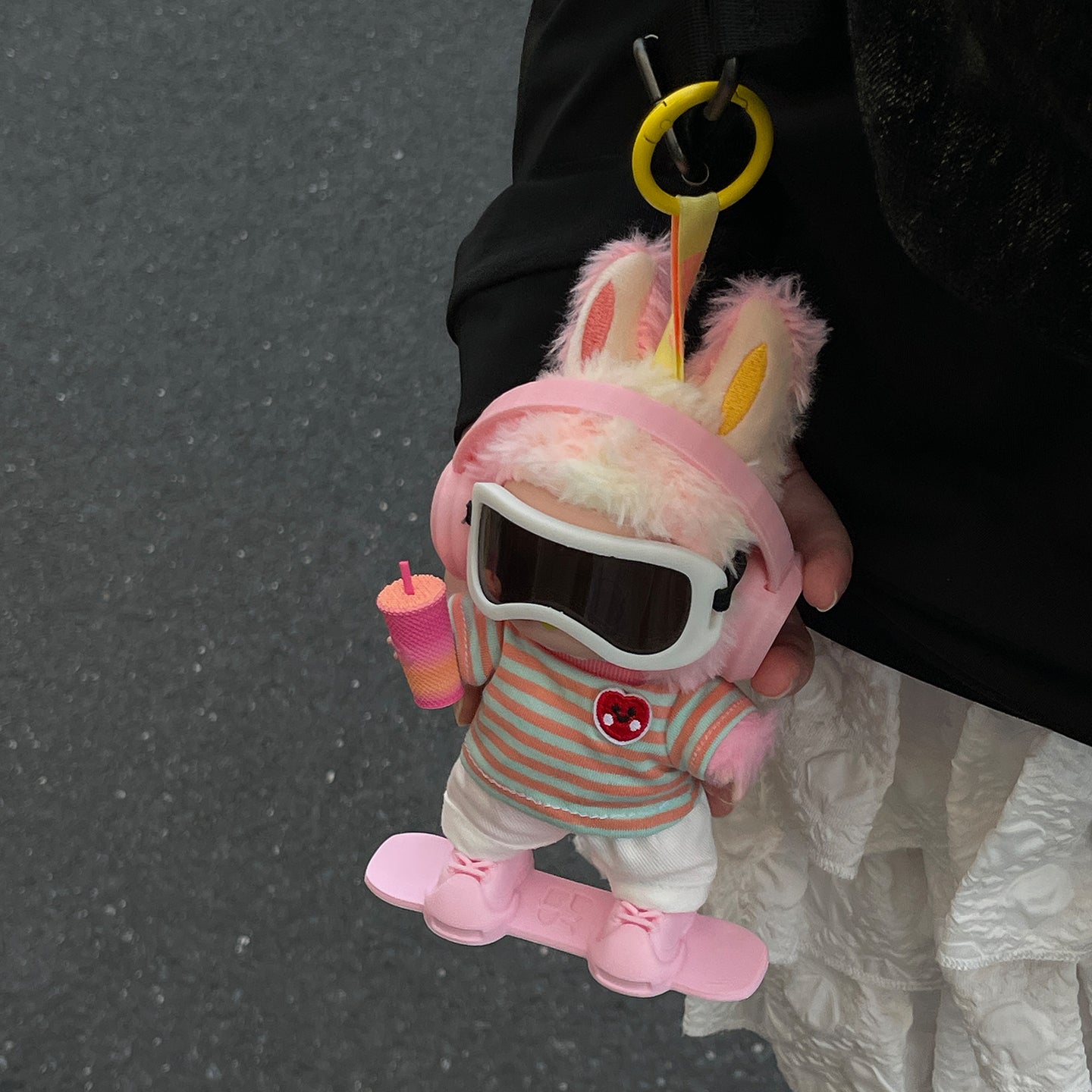 Handmade Winter Snowboard Outfit Set – Pink Earmuff & Striped Top Style