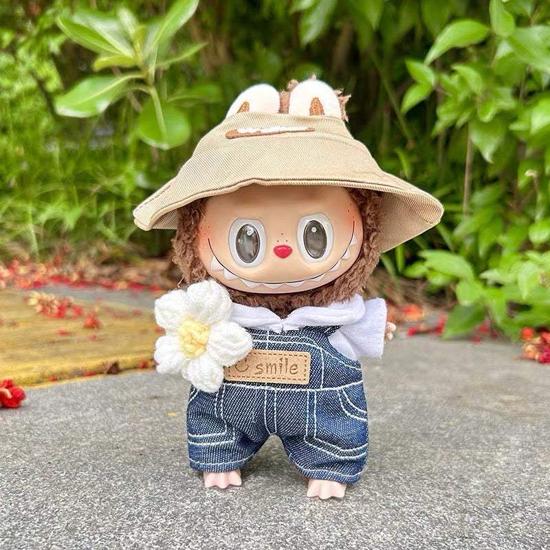 POP MART The Monsters Labubu Fashion Outfit - Small Flower + Hat + Jeans + White Top