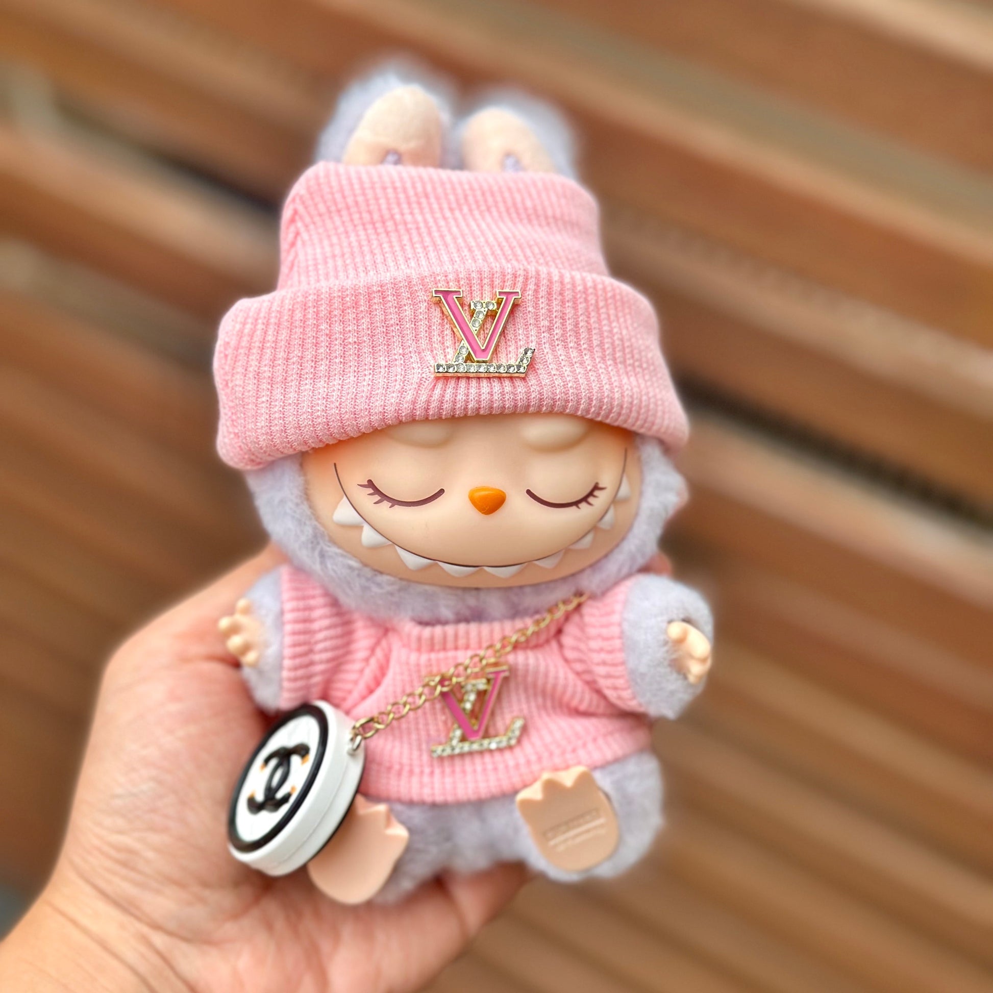 POP MART The Monsters Labubu Fashion Outfit - LV Style Pink Top+ LV Style Hat + Bag