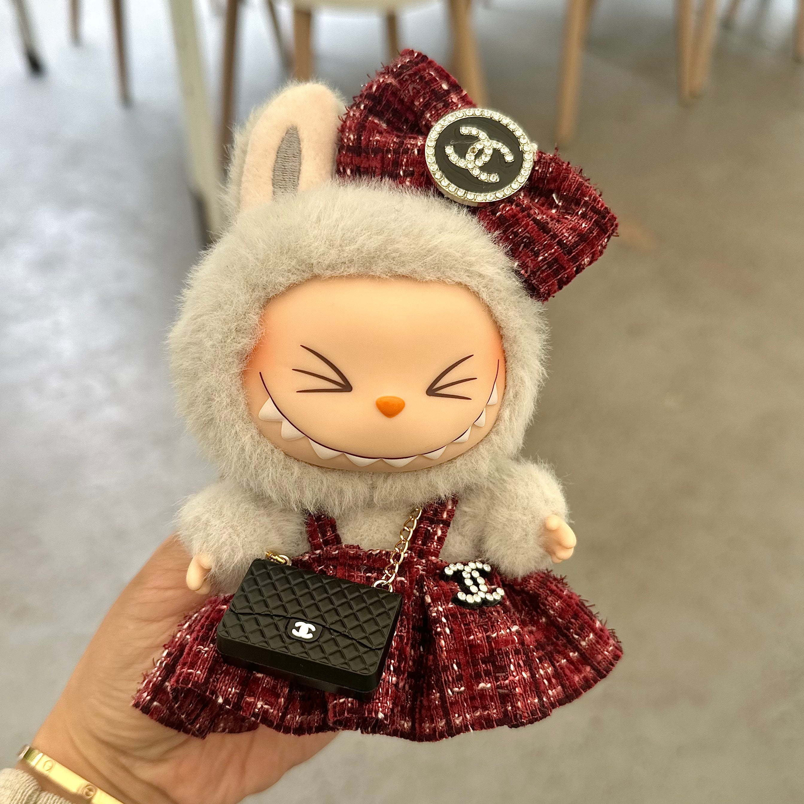 POP MART The Monsters Labubu Fashion Outfit - Chanel Style Red Skirt+ Bow + Chanel Style Bag