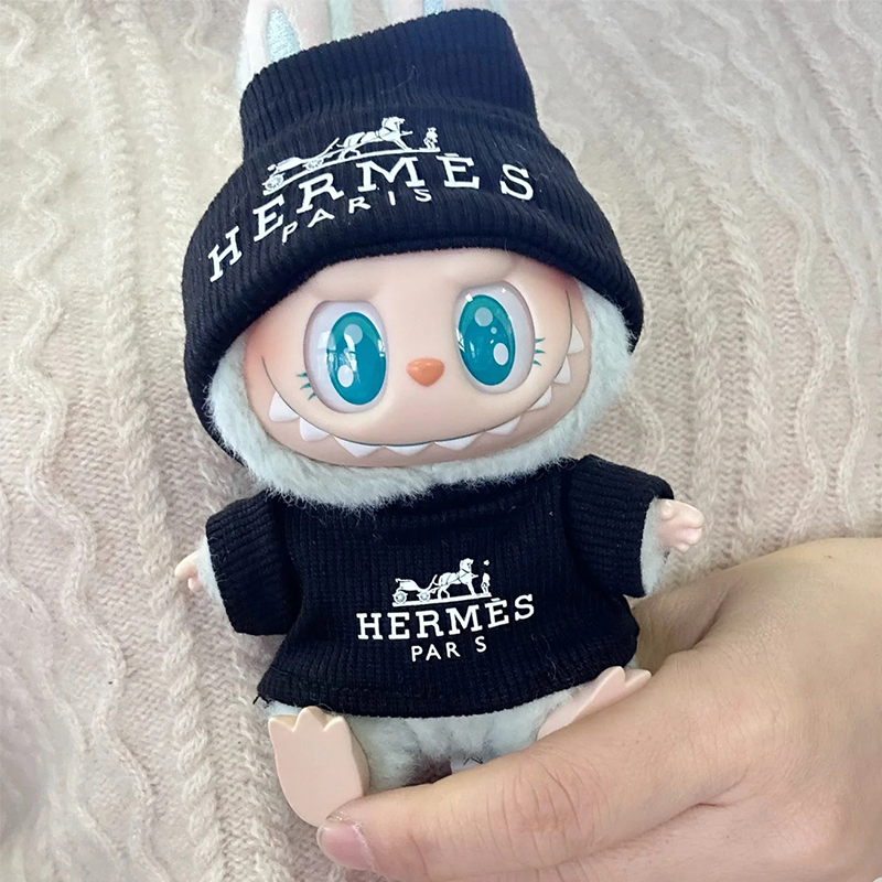 POP MART The Monsters Labubu Fashion Outfit - Hermes Style Black Top + Black hat