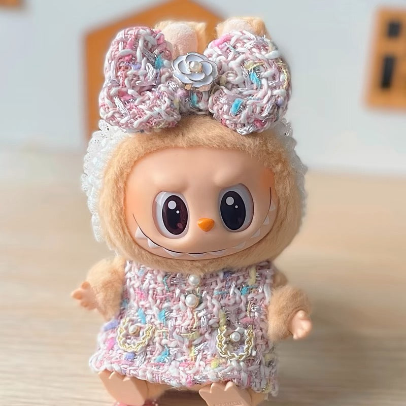 POP MART The Monsters Labubu Fashion Outfit - Pastel-colored Chanel-style Bow Dress