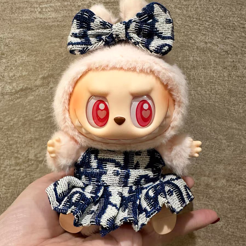 POP MART The Monsters Labubu Fashion Outfit - Dior Style Blue Bow tie + Skirt