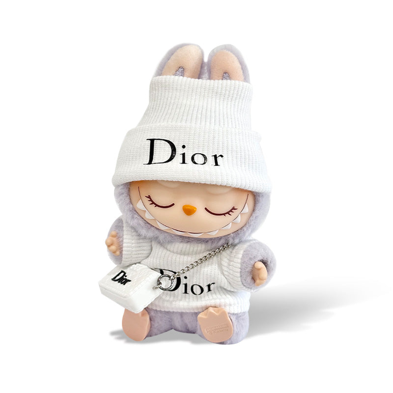 POP MART The Monsters Labubu Fashion Outfit - White Dior Style Top+ Hat + bag