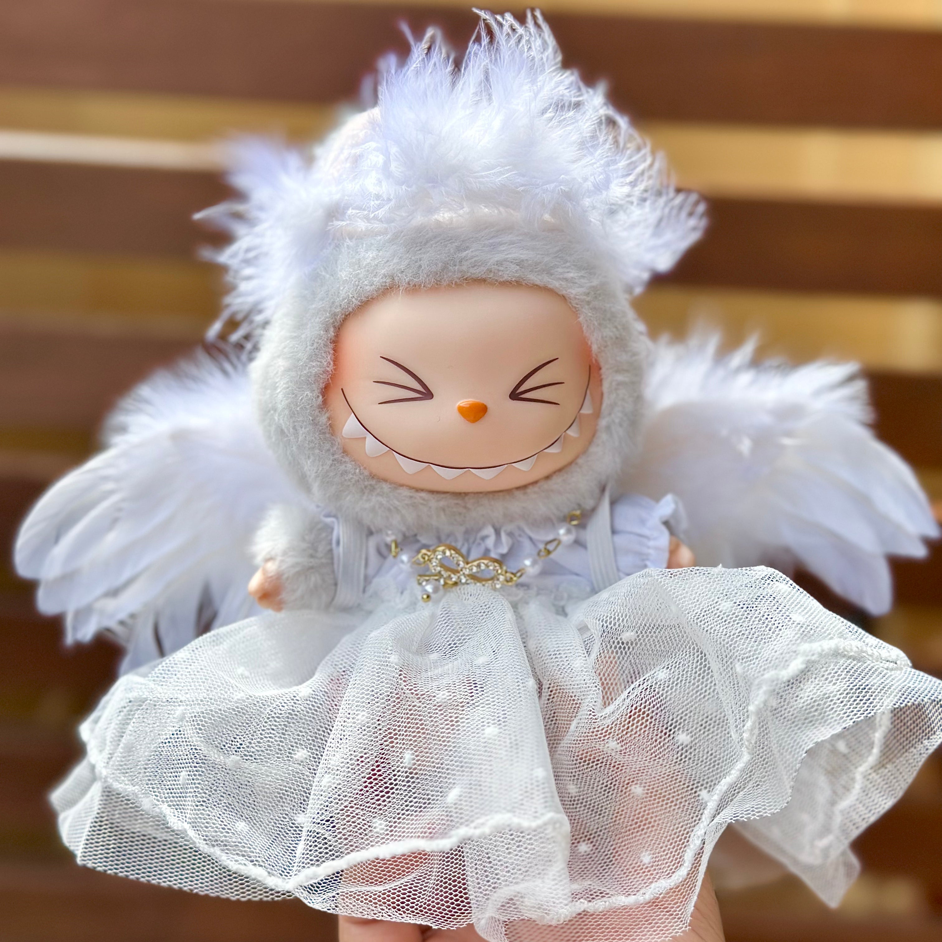 POP MART The Monsters Labubu Fashion Outfit - Wedding dress + white top + Angel Wings + Necklace + Headband
