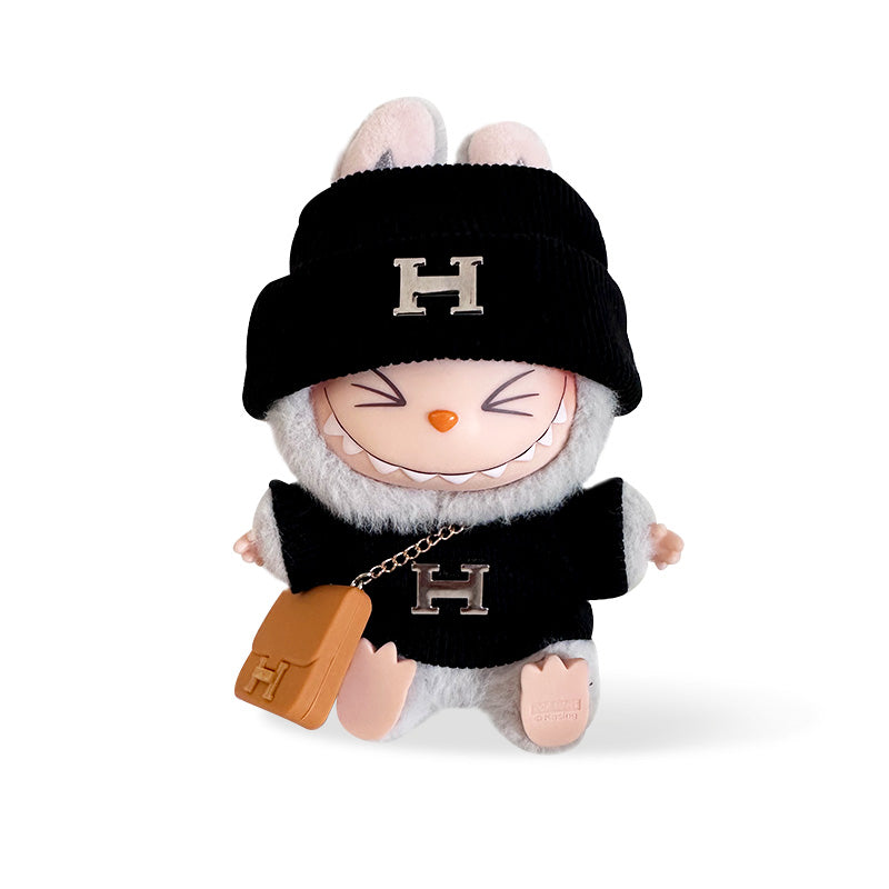 POP MART The Monsters Labubu Fashion Outfit - Hermes logo Style Top+ Hat +Hermes Style Bag