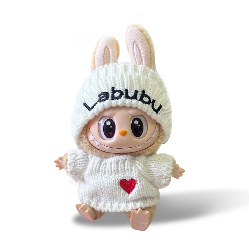 POP MART The Monsters Labubu Fashion Outfit - White knitted hat + white sweater