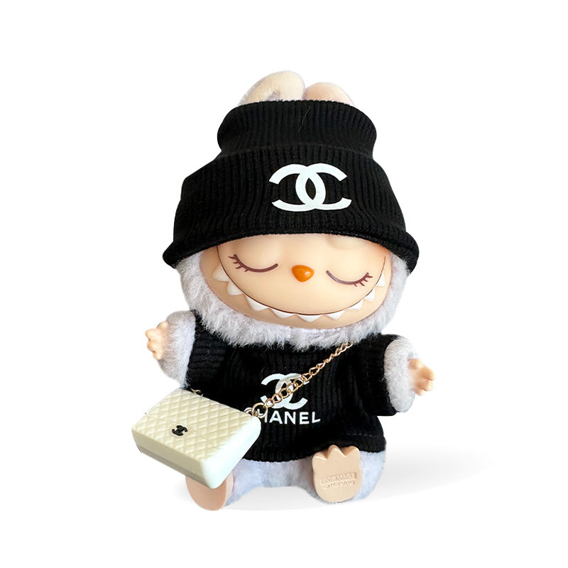 POP MART The Monsters Labubu Fashion Outfit - Black Chanel Style Top + Hat + Bag